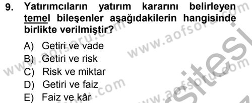 Menkul Kıymet Yatırımları Dersi Ara Sınavı Deneme Sınav Soruları 9. Soru