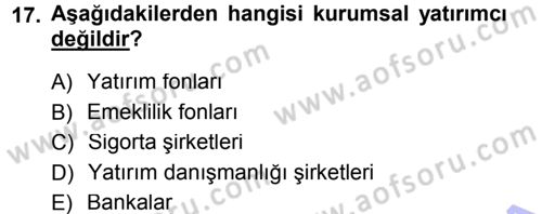 Menkul Kıymet Yatırımları Dersi 2012 - 2013 Yılı (Final) Dönem Sonu Sınav Soruları 17. Soru