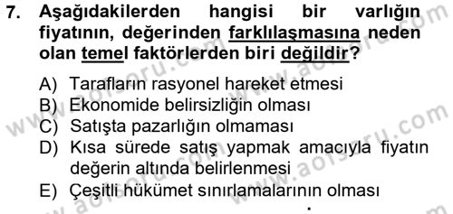 Menkul Kıymet Yatırımları Dersi 2012 - 2013 Yılı (Final) Dönem Sonu Sınav Soruları 7. Soru