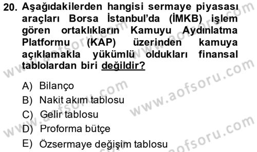 Menkul Kıymet Yatırımları Dersi 2013 - 2014 Yılı (Vize) Ara Sınav Soruları 20. Soru