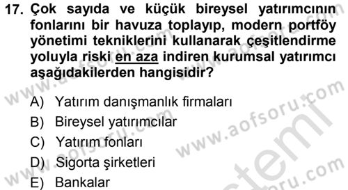 Menkul Kıymet Yatırımları Dersi 2013 - 2014 Yılı Tek Ders Sınav Soruları 17. Soru