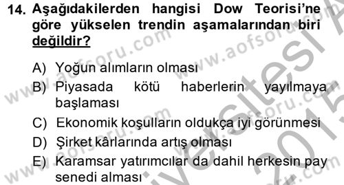 Menkul Kıymet Yatırımları Dersi 2014 - 2015 Yılı (Final) Dönem Sonu Sınav Soruları 14. Soru