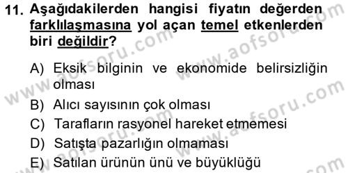 Menkul Kıymet Yatırımları Dersi 2014 - 2015 Yılı Tek Ders Sınav Soruları 11. Soru