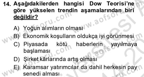 Menkul Kıymet Yatırımları Dersi 2014 - 2015 Yılı Tek Ders Sınav Soruları 14. Soru
