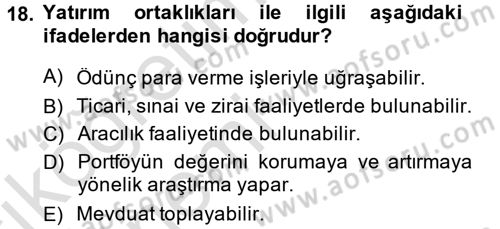 Menkul Kıymet Yatırımları Dersi 2014 - 2015 Yılı Tek Ders Sınav Soruları 18. Soru