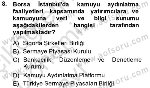 Menkul Kıymet Yatırımları Dersi 2014 - 2015 Yılı Tek Ders Sınav Soruları 8. Soru