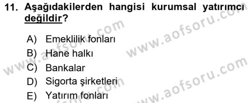 Menkul Kıymet Yatırımları Dersi 2015 - 2016 Yılı (Vize) Ara Sınav Soruları 11. Soru