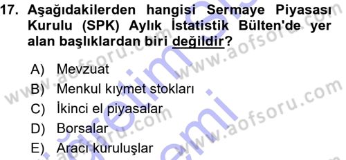 Menkul Kıymet Yatırımları Dersi 2015 - 2016 Yılı (Vize) Ara Sınav Soruları 17. Soru