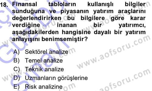 Menkul Kıymet Yatırımları Dersi 2015 - 2016 Yılı (Vize) Ara Sınav Soruları 18. Soru