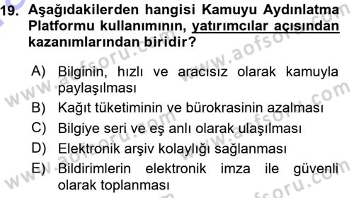 Menkul Kıymet Yatırımları Dersi 2015 - 2016 Yılı (Vize) Ara Sınav Soruları 19. Soru