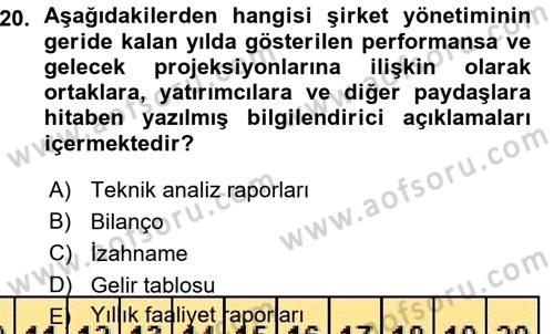 Menkul Kıymet Yatırımları Dersi 2015 - 2016 Yılı (Vize) Ara Sınav Soruları 20. Soru