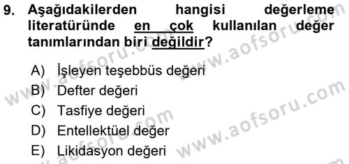 Menkul Kıymet Yatırımları Dersi 2015 - 2016 Yılı (Vize) Ara Sınav Soruları 9. Soru