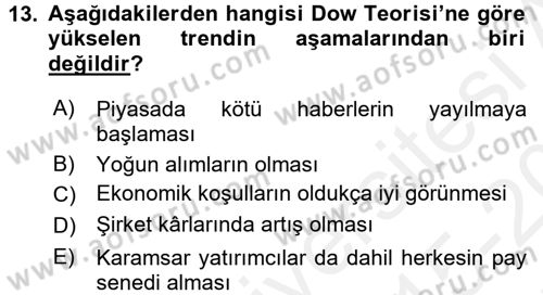 Menkul Kıymet Yatırımları Dersi 2015 - 2016 Yılı Tek Ders Sınav Soruları 13. Soru