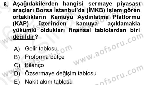 Menkul Kıymet Yatırımları Dersi 2015 - 2016 Yılı Tek Ders Sınav Soruları 8. Soru