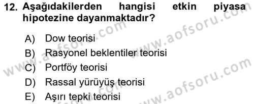 Menkul Kıymet Yatırımları Dersi 2016 - 2017 Yılı 3 Ders Sınav Soruları 12. Soru