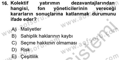 Menkul Kıymet Yatırımları Dersi 2016 - 2017 Yılı 3 Ders Sınav Soruları 16. Soru
