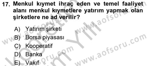 Menkul Kıymet Yatırımları Dersi 2016 - 2017 Yılı 3 Ders Sınav Soruları 17. Soru