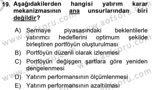 Menkul Kıymet Yatırımları Dersi 2016 - 2017 Yılı 3 Ders Sınav Soruları 19. Soru