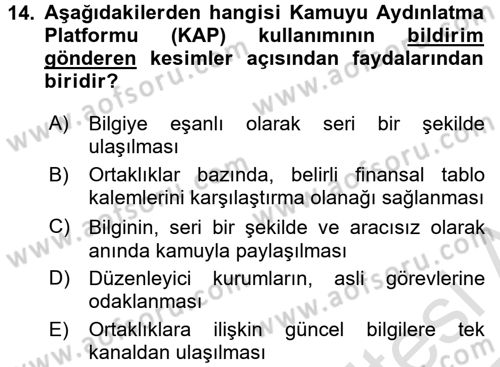 Menkul Kıymet Yatırımları Dersi 2016 - 2017 Yılı (Vize) Ara Sınav Soruları 14. Soru