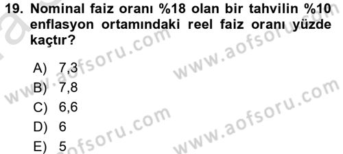 Menkul Kıymet Yatırımları Dersi 2016 - 2017 Yılı (Vize) Ara Sınav Soruları 19. Soru