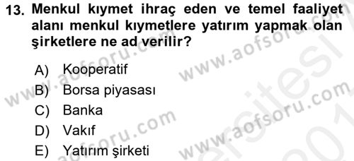 Menkul Kıymet Yatırımları Dersi 2016 - 2017 Yılı (Final) Dönem Sonu Sınav Soruları 13. Soru