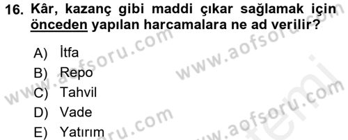 Menkul Kıymet Yatırımları Dersi 2016 - 2017 Yılı (Final) Dönem Sonu Sınav Soruları 16. Soru