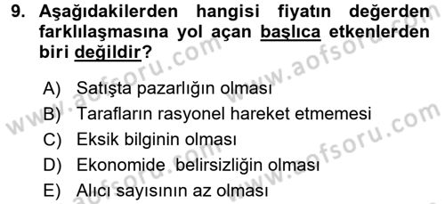 Menkul Kıymet Yatırımları Dersi 2016 - 2017 Yılı (Final) Dönem Sonu Sınav Soruları 9. Soru