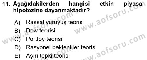 Menkul Kıymet Yatırımları Dersi 2017 - 2018 Yılı 3 Ders Sınav Soruları 11. Soru