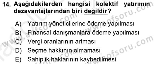 Menkul Kıymet Yatırımları Dersi 2017 - 2018 Yılı 3 Ders Sınav Soruları 14. Soru