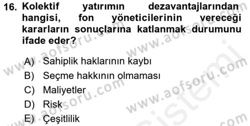 Menkul Kıymet Yatırımları Dersi 2017 - 2018 Yılı 3 Ders Sınav Soruları 16. Soru