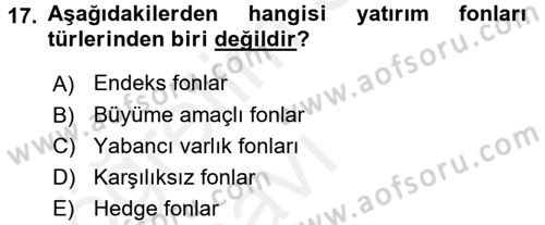 Menkul Kıymet Yatırımları Dersi 2017 - 2018 Yılı 3 Ders Sınav Soruları 17. Soru