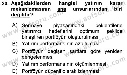 Menkul Kıymet Yatırımları Dersi 2017 - 2018 Yılı 3 Ders Sınav Soruları 20. Soru