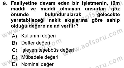 Menkul Kıymet Yatırımları Dersi 2017 - 2018 Yılı 3 Ders Sınav Soruları 9. Soru