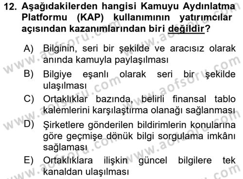 Menkul Kıymet Yatırımları Dersi 2017 - 2018 Yılı (Vize) Ara Sınav Soruları 12. Soru