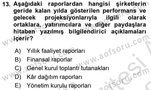 Menkul Kıymet Yatırımları Dersi 2017 - 2018 Yılı (Vize) Ara Sınav Soruları 13. Soru