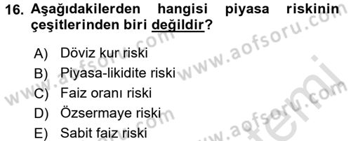 Menkul Kıymet Yatırımları Dersi Ara Sınavı Deneme Sınav Soruları 16. Soru