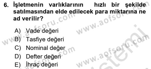 Menkul Kıymet Yatırımları Dersi Ara Sınavı Deneme Sınav Soruları 6. Soru