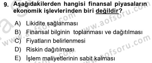 Menkul Kıymet Yatırımları Dersi 2017 - 2018 Yılı (Vize) Ara Sınav Soruları 9. Soru