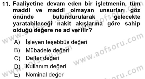 Menkul Kıymet Yatırımları Dersi 2017 - 2018 Yılı (Final) Dönem Sonu Sınav Soruları 11. Soru