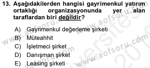 Menkul Kıymet Yatırımları Dersi 2017 - 2018 Yılı (Final) Dönem Sonu Sınav Soruları 13. Soru