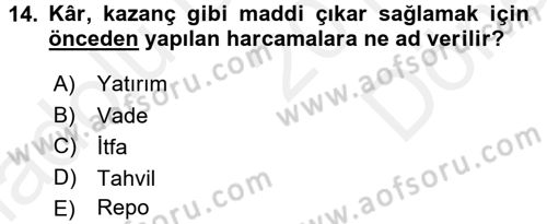Menkul Kıymet Yatırımları Dersi 2017 - 2018 Yılı (Final) Dönem Sonu Sınav Soruları 14. Soru