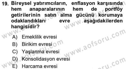 Menkul Kıymet Yatırımları Dersi 2017 - 2018 Yılı (Final) Dönem Sonu Sınav Soruları 19. Soru