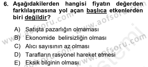 Menkul Kıymet Yatırımları Dersi 2017 - 2018 Yılı (Final) Dönem Sonu Sınav Soruları 6. Soru
