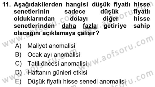 Menkul Kıymet Yatırımları Dersi Ara Sınavı Deneme Sınav Soruları 11. Soru