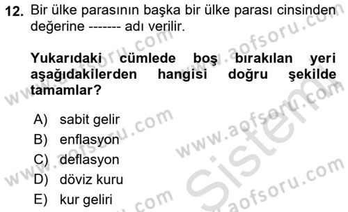 Menkul Kıymet Yatırımları Dersi Ara Sınavı Deneme Sınav Soruları 12. Soru