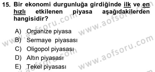 Menkul Kıymet Yatırımları Dersi Ara Sınavı Deneme Sınav Soruları 15. Soru