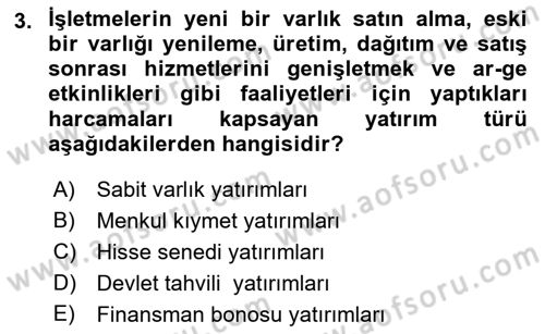 Menkul Kıymet Yatırımları Dersi 2019 - 2020 Yılı (Vize) Ara Sınav Soruları 3. Soru