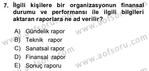Menkul Kıymet Yatırımları Dersi Ara Sınavı Deneme Sınav Soruları 7. Soru
