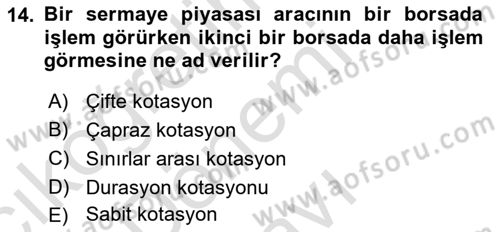 Menkul Kıymet Yatırımları Dersi 2019 - 2020 Yılı (Final) Dönem Sonu Sınav Soruları 14. Soru