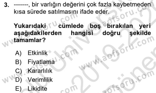 Menkul Kıymet Yatırımları Dersi 2019 - 2020 Yılı (Final) Dönem Sonu Sınav Soruları 3. Soru